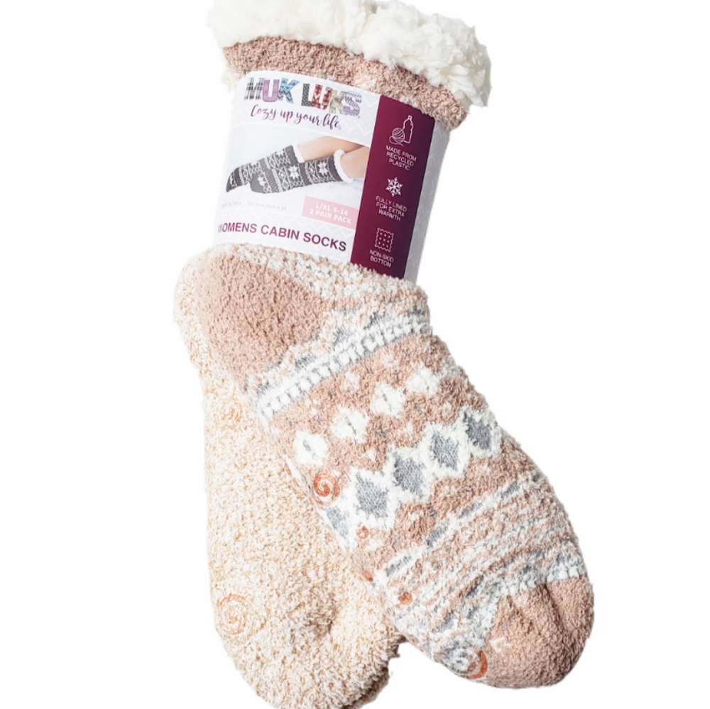 NWT MUK LUKS Womens 2 Pair Pack Cabin Socks